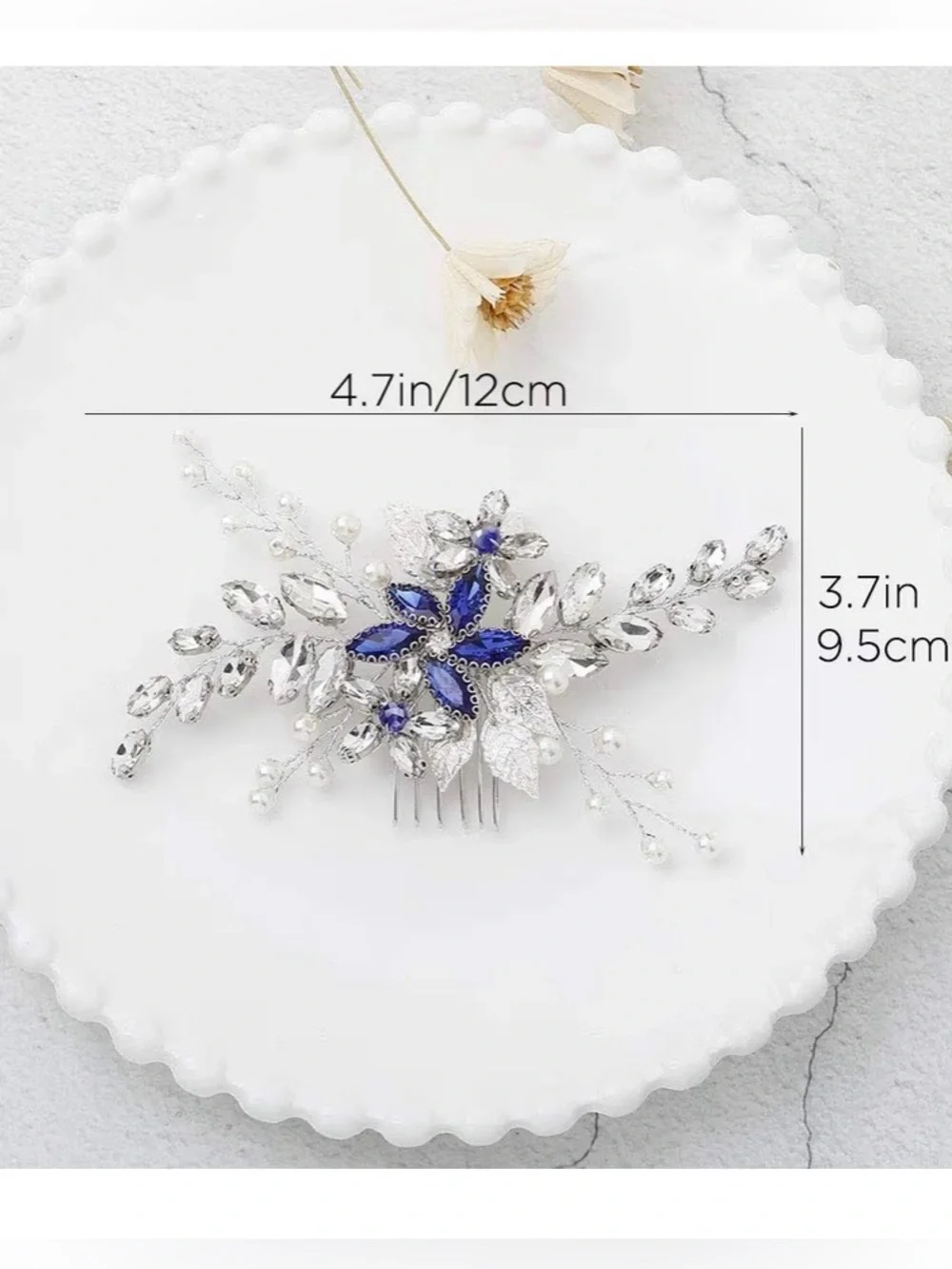 Anthropologie Silver and Cobalt Blue Floral Crystal Brooch